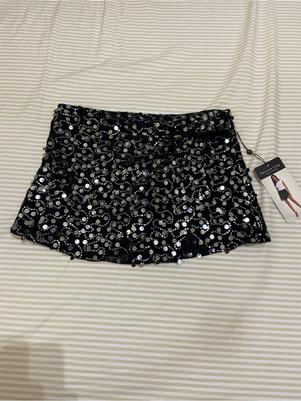Black Mini Skirt with Silver Sequin Pattern Shorts Under NWT